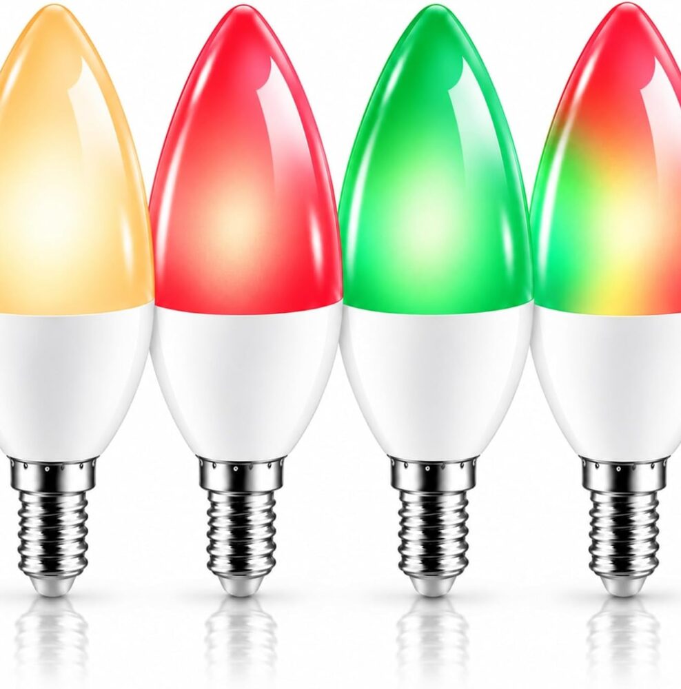 E12 Smart Bulbs, 5W 500LM RGBCW WiFi Candelabra Bulbs, Alexa, 4 Pack