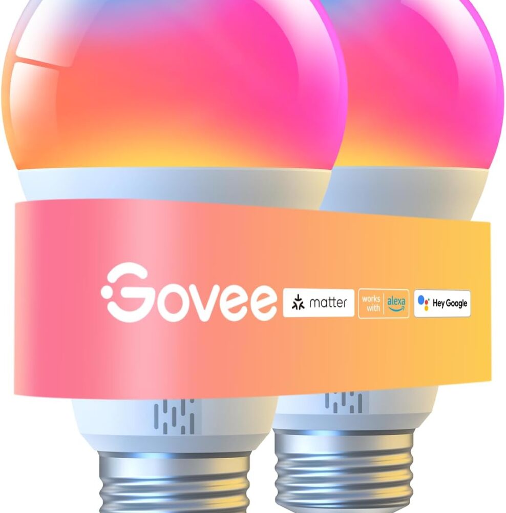 Govee LED Smart Light Bulbs, 1000LM RGBWW A19 75W E26 Base 2 Pack